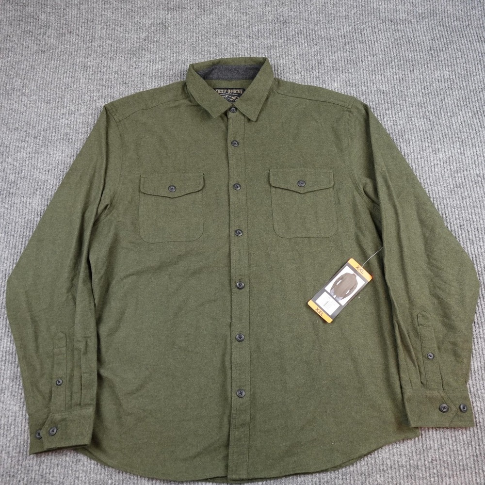 Grizzly Mountain Shirt Mens 2XL Green Solid Long Sleeve Flannel Button Up Casual